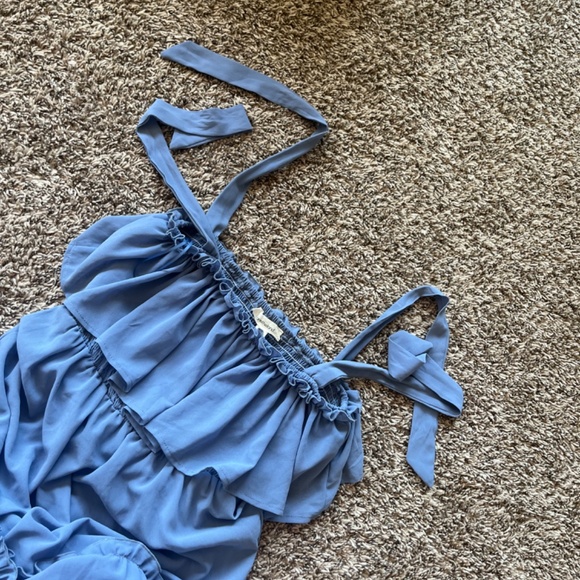 OneTheLand CottageCore multi tiered dusty blue maxi dress - Picture 2 of 4